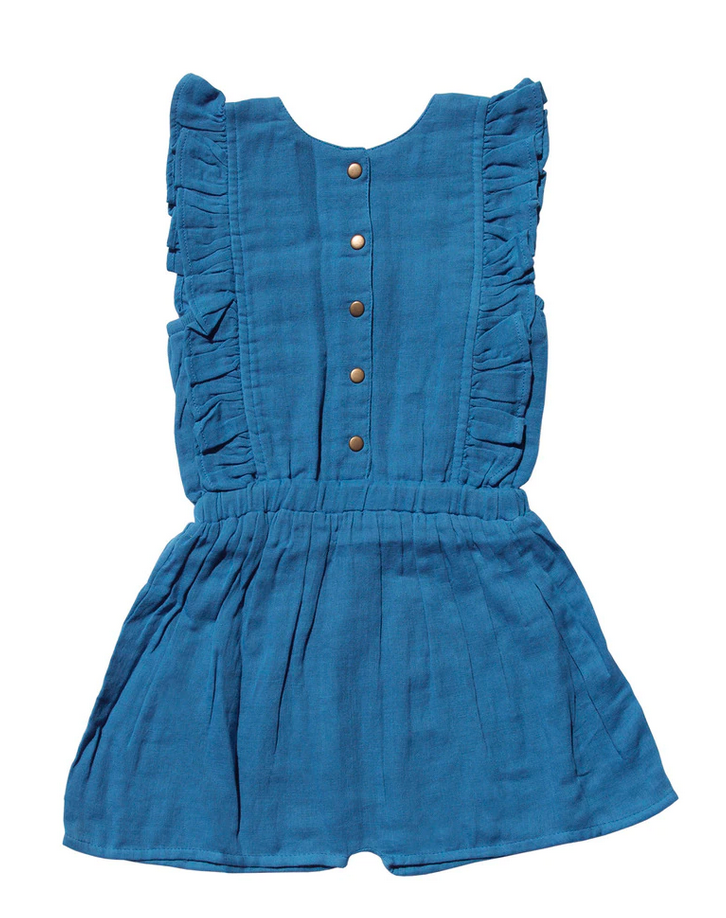 Organic Kids' Muslin Ruffle Bodysuit in Pacific