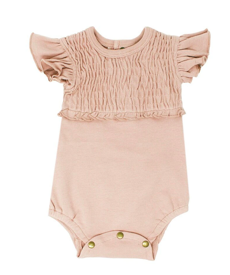 Smocked S/Sleeve Bodysuit in Rosewater