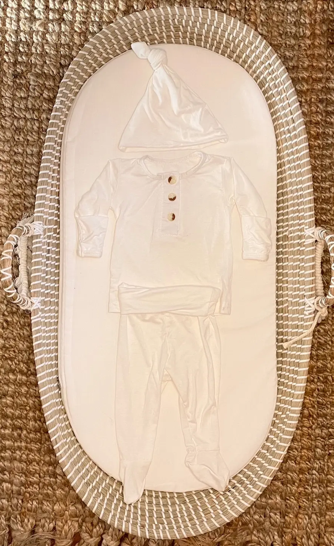 Top & Bottom Outfit & Hat Set (Newborn-3 mo.) White