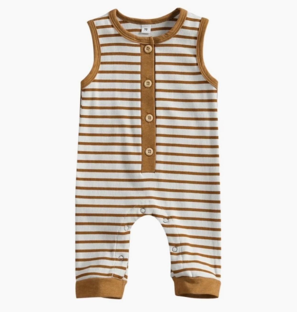 Tiny Terracotta Stripe Sleeveless Button Romper