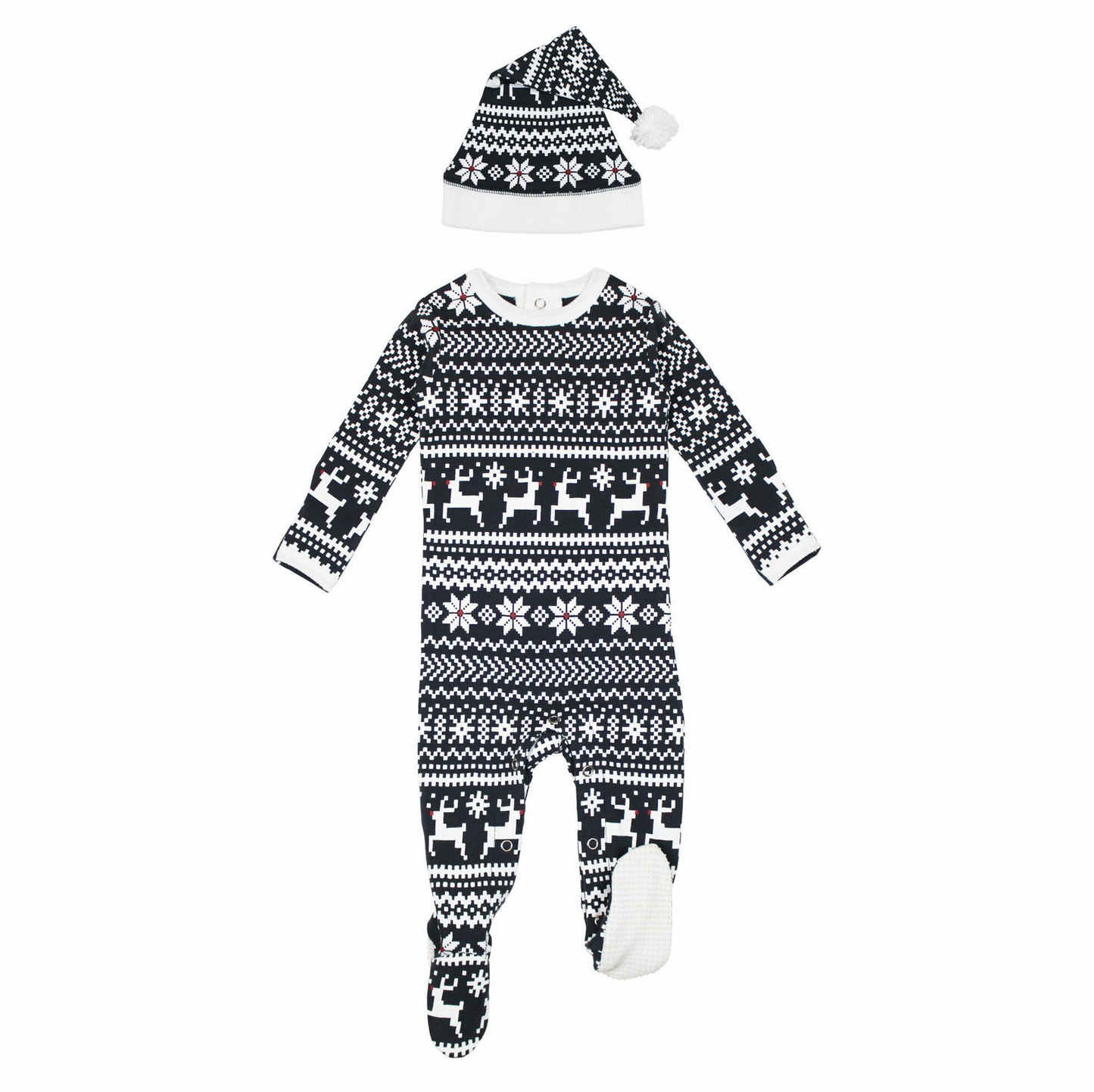 Organic Holiday Footie & Cap Set in Rudolph