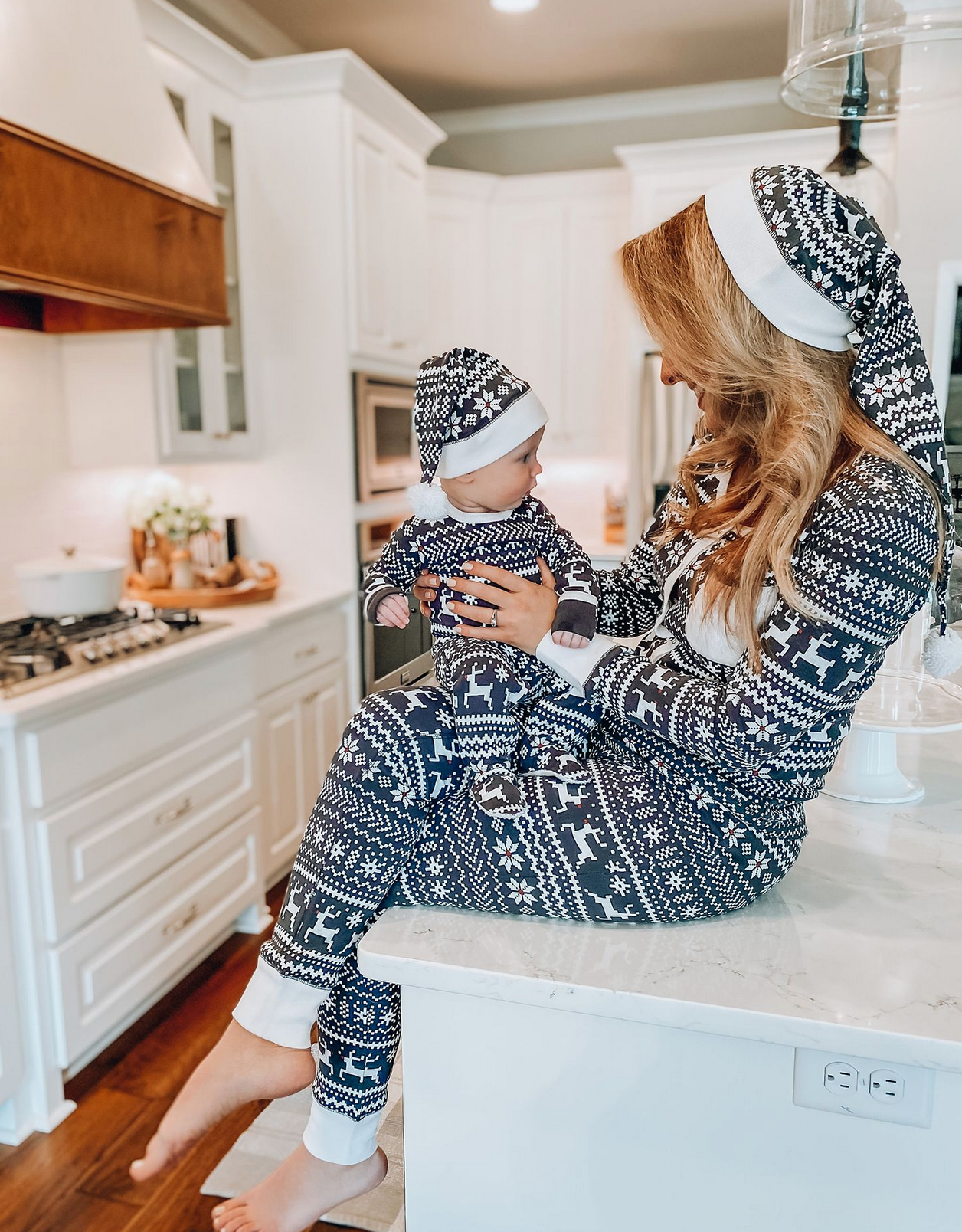 Organic Holiday Footie & Cap Set in Rudolph
