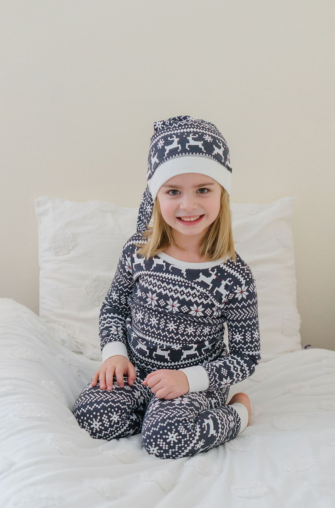 Organic Holiday Kids' PJ & Cap Set in Rudolph