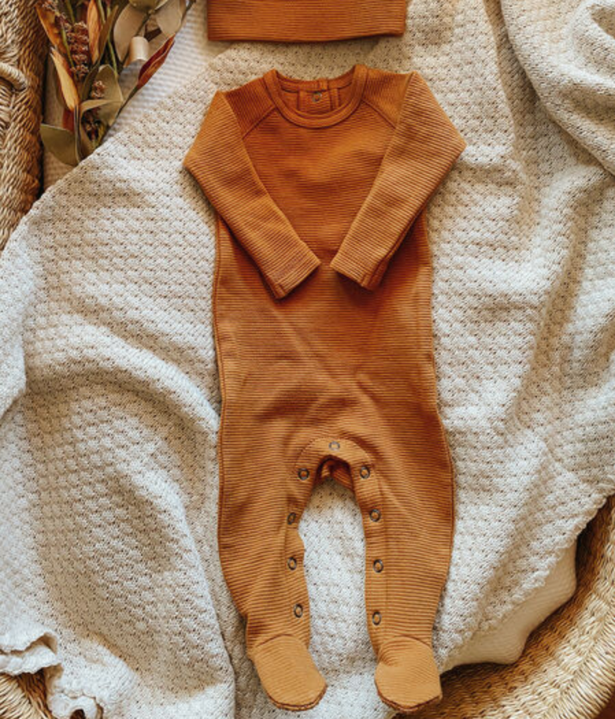 Corduroy Raglan Baby Footie in Butterscotch
