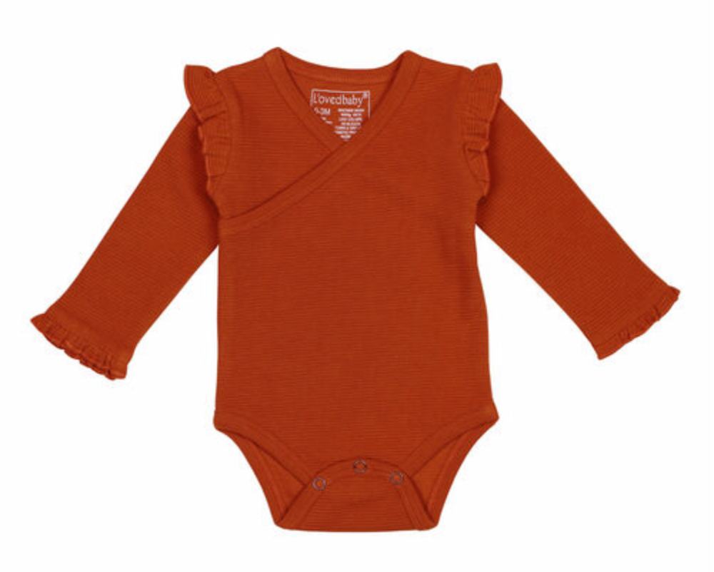 Corduroy Ruffle Wrap Bodysuit in Paprika