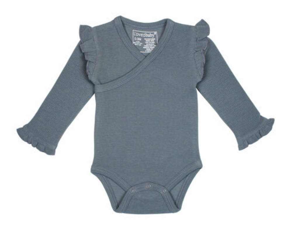 Corduroy Ruffle Wrap Bodysuit in Moonstone