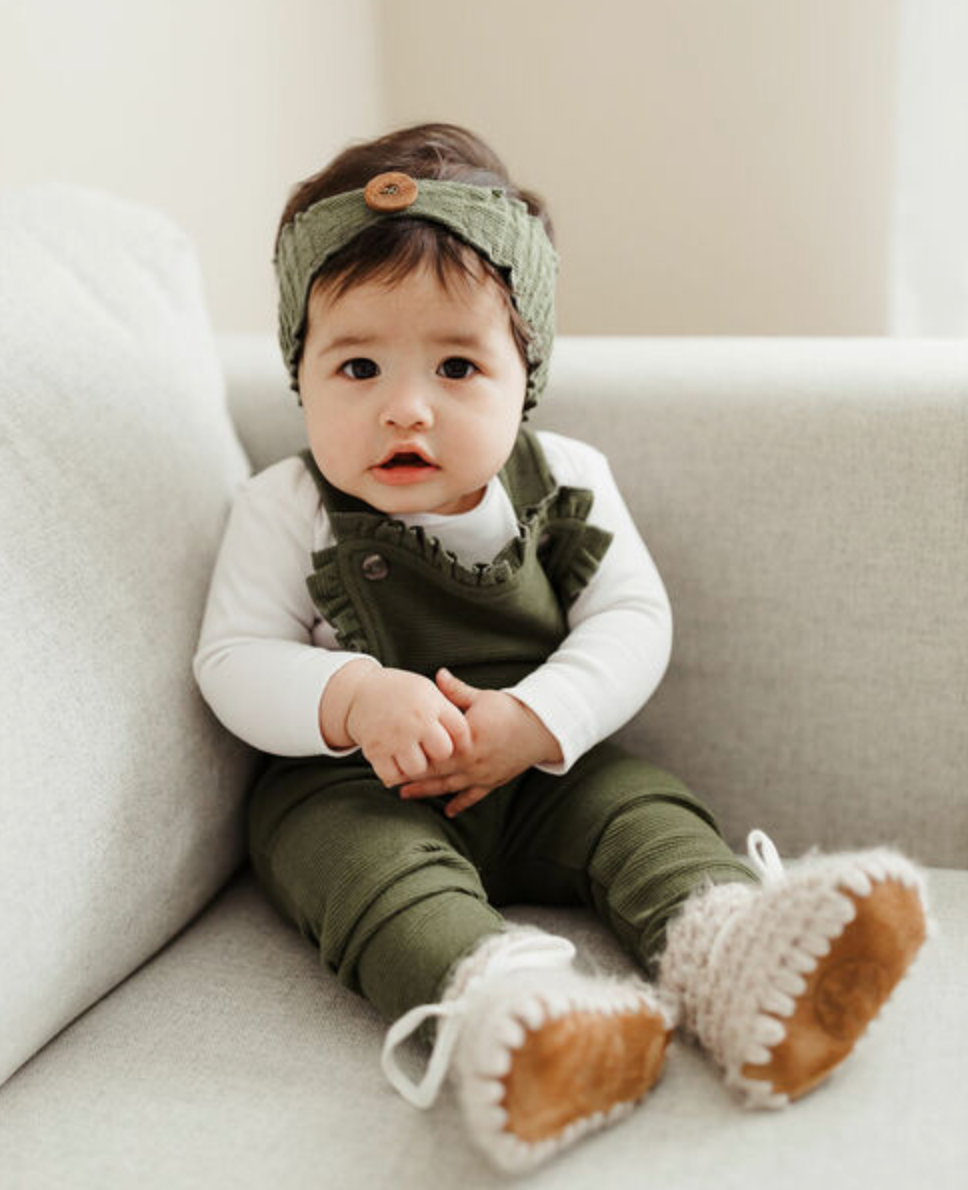 Corduroy Ruffle Romper in Forest