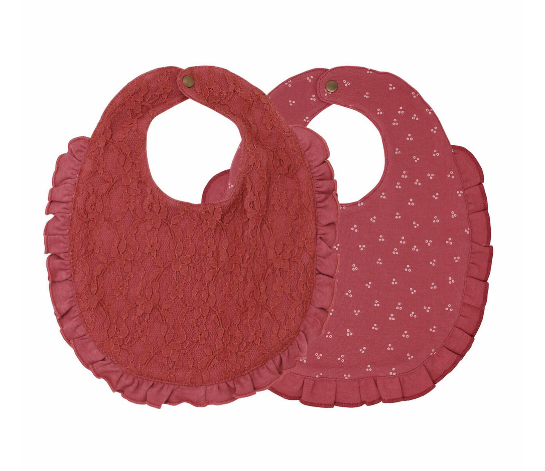 Organic Reversible Lace Ruffle Bib in Appleberry - One Bib