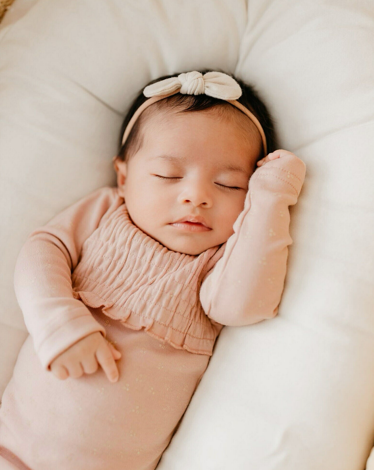 Organic Smocked Baby Footie in Rosewater Dots