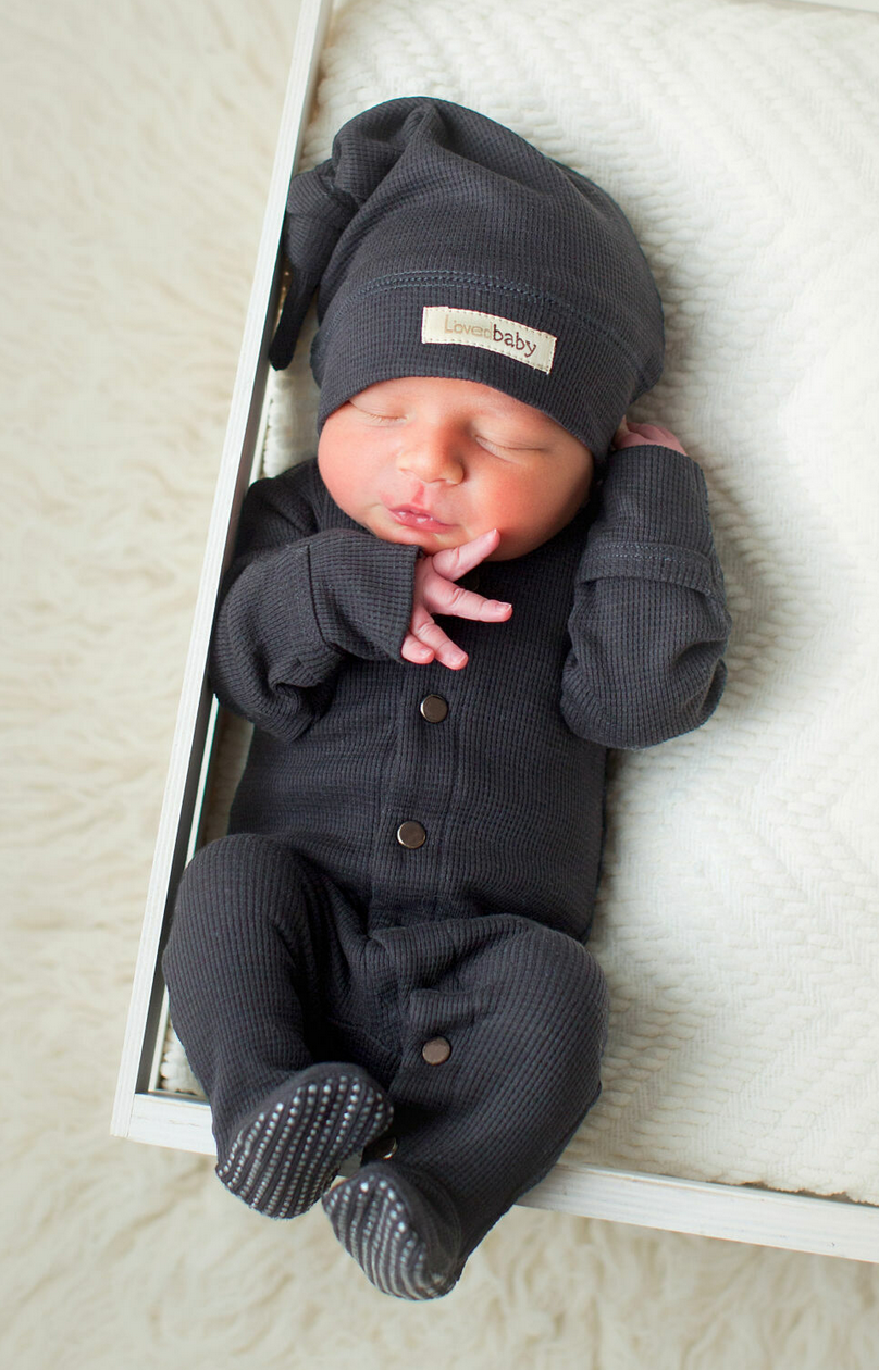 Organic Thermal Baby Footie in Coal