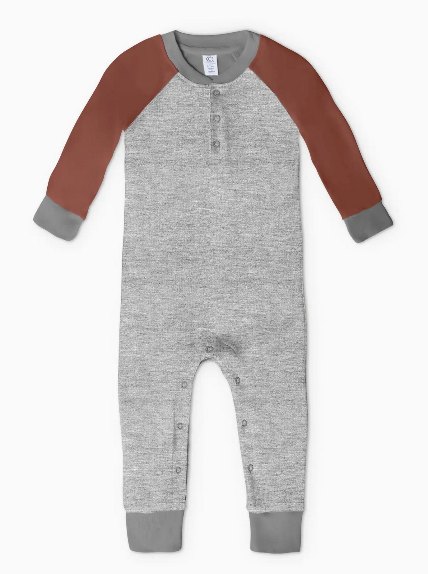 Brix Henley Long Sleeve Romper - Cedar / Heather Grey