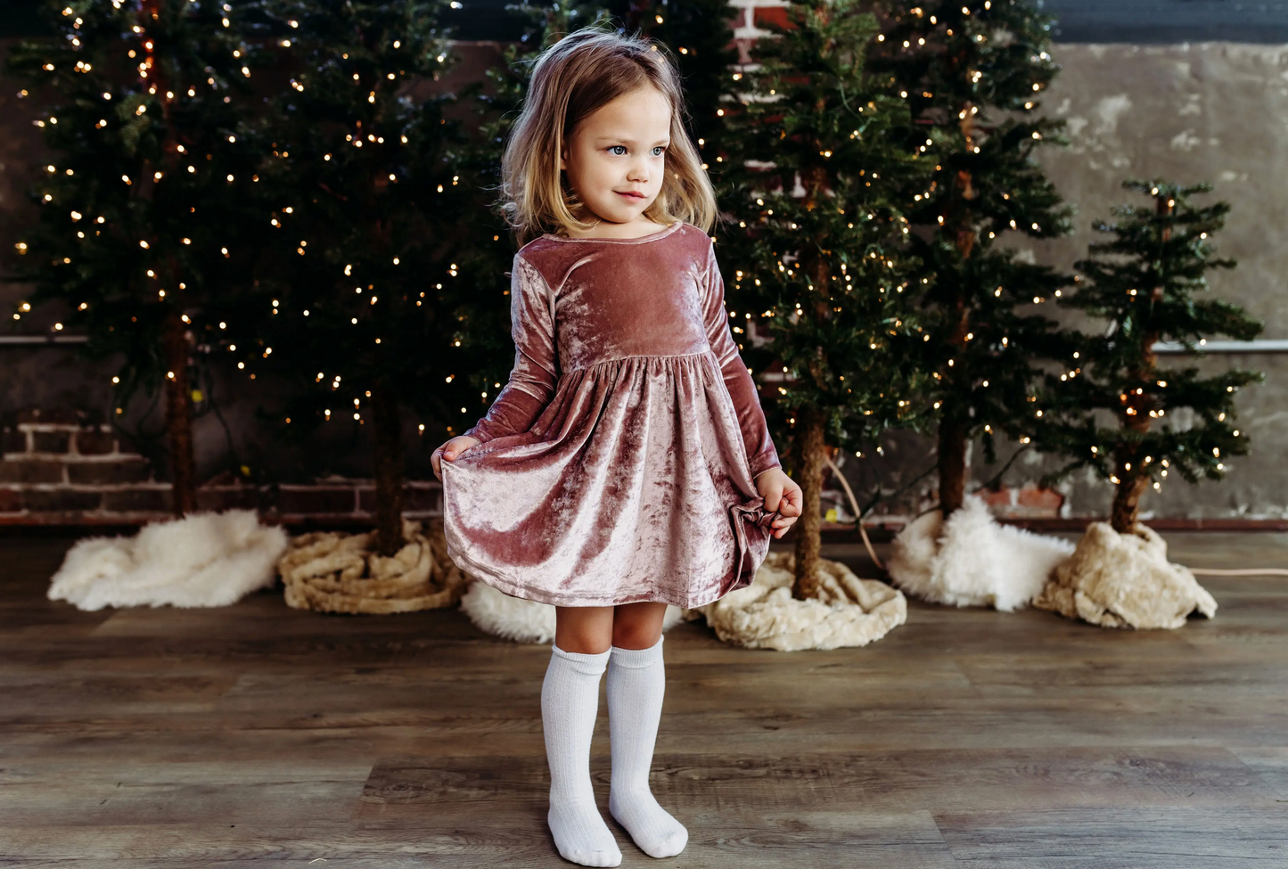 Velour Twirl Dress Dusty Rose