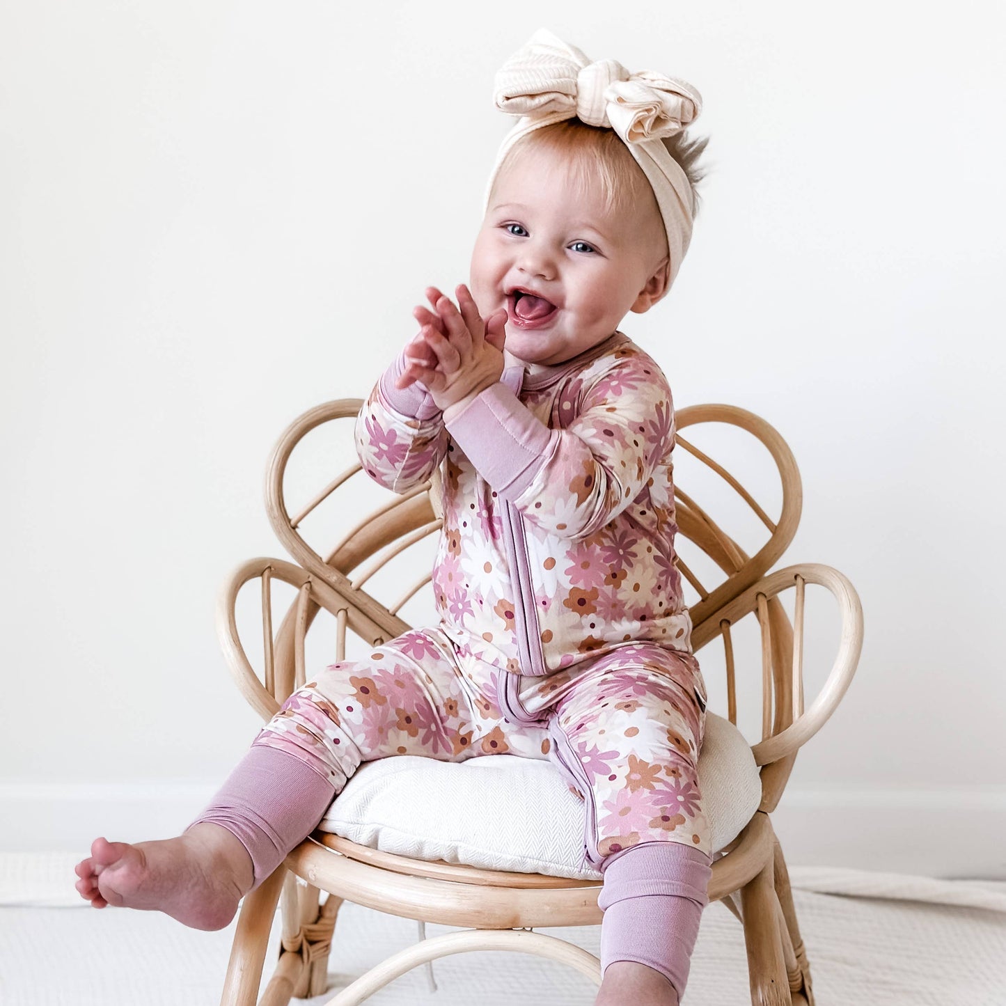 MAUVE FLORAL ZIP ROMPER BAMBOO