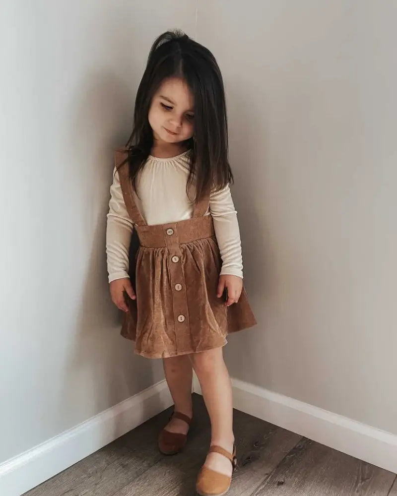 Fallon Corduroy Suspender Skirt - Praline