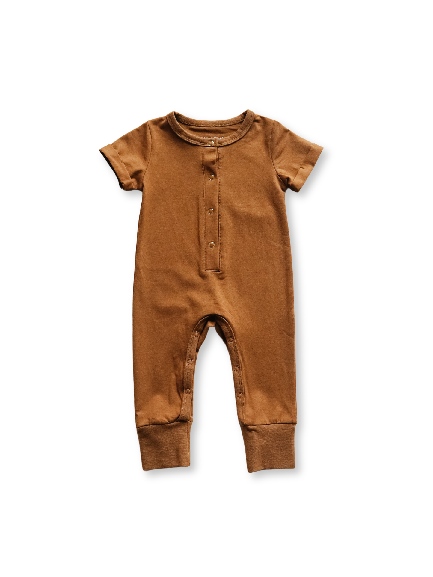 Short Sleeve Henley Romper | Butterscotch