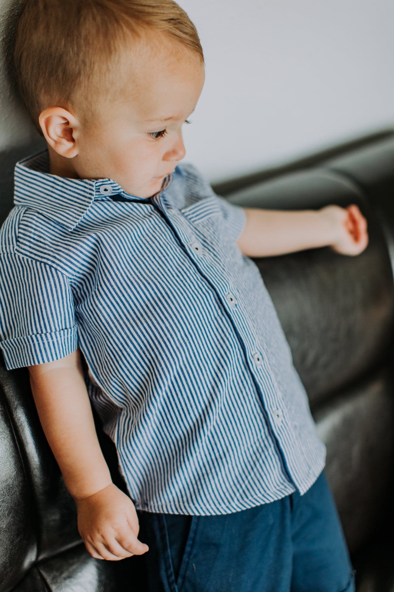 Blue Seersucker Short Sleeve Button Down Shirt