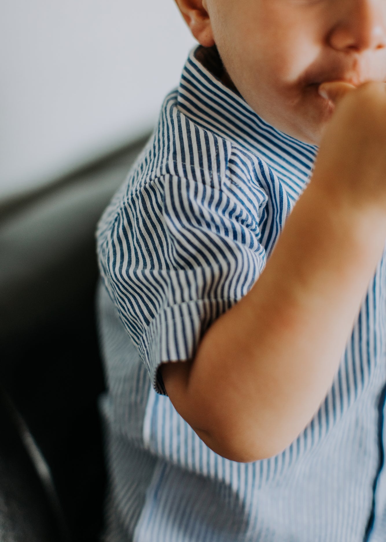Blue Seersucker Short Sleeve Button Down Shirt