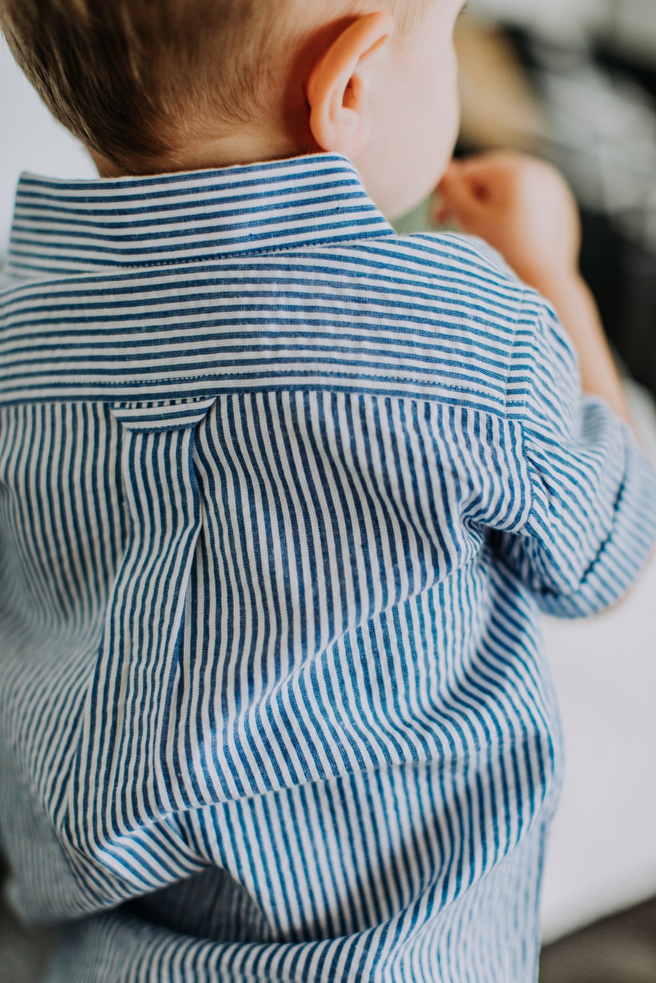 Blue Seersucker Short Sleeve Button Down Shirt