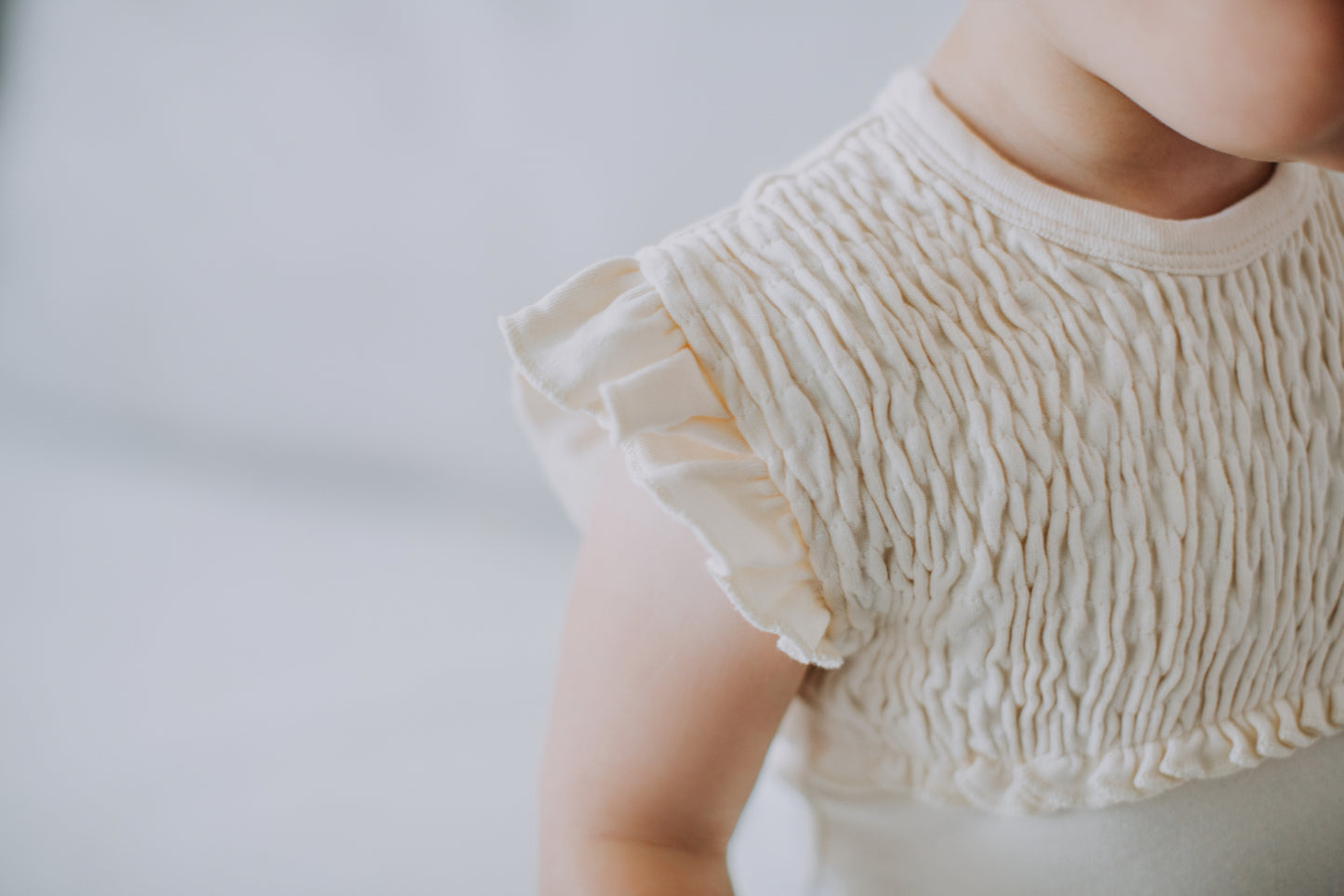 Smocked Short Sleeve Bodysuit - Beige