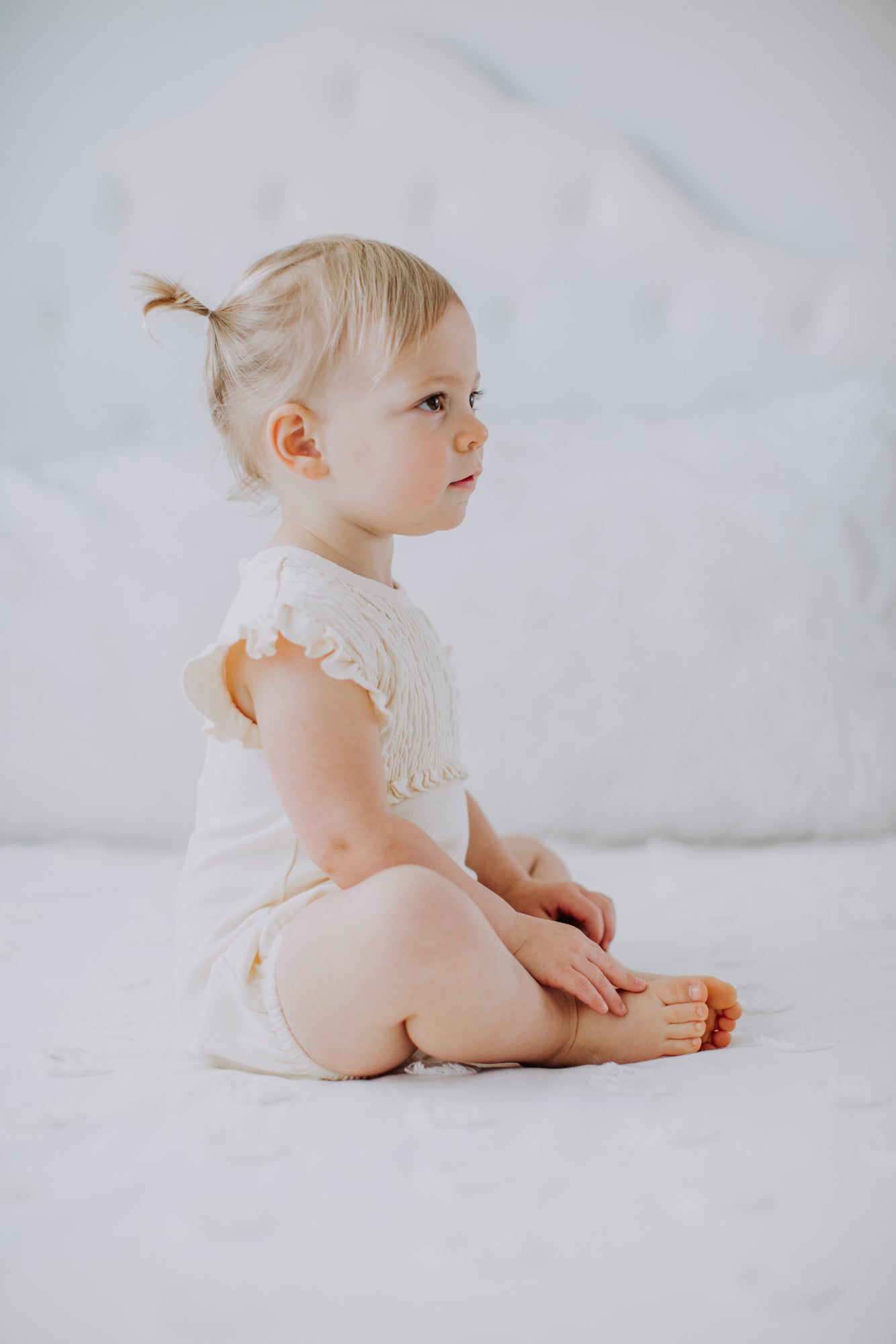 Smocked Short Sleeve Bodysuit - Beige