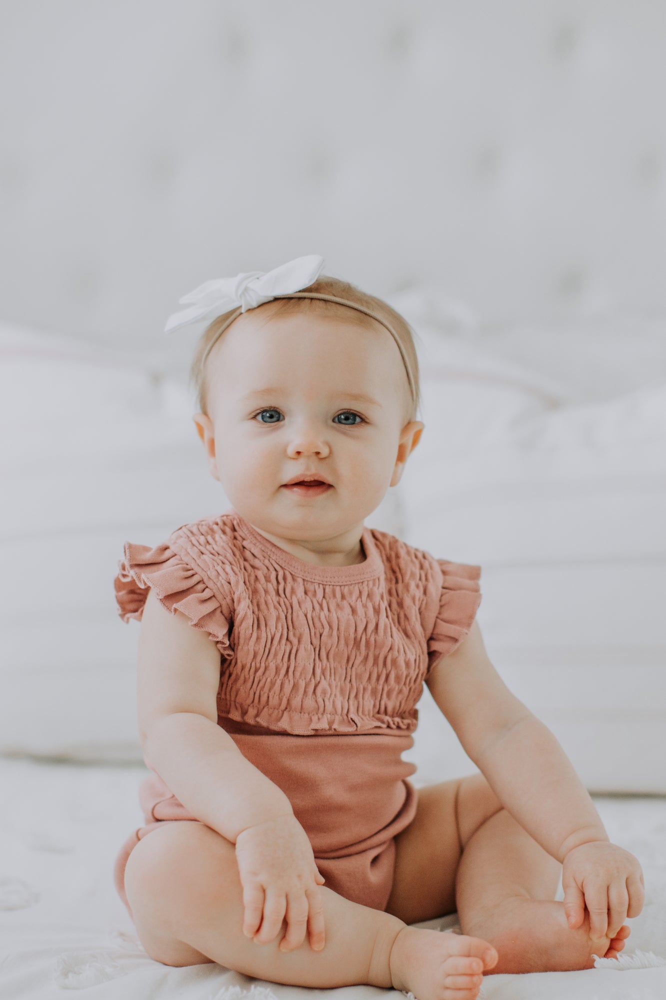 Smocked Short Sleeve Bodysuit - Mauve
