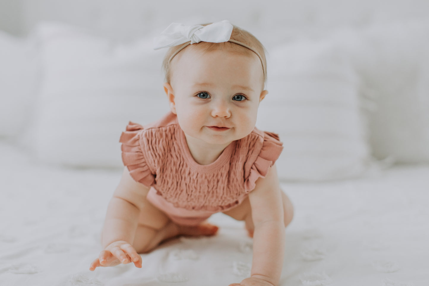 Smocked Short Sleeve Bodysuit - Mauve