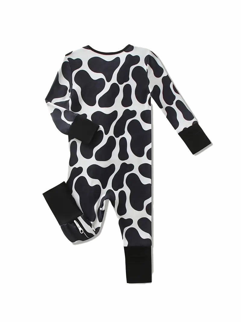 Cow Print Zippered Footie