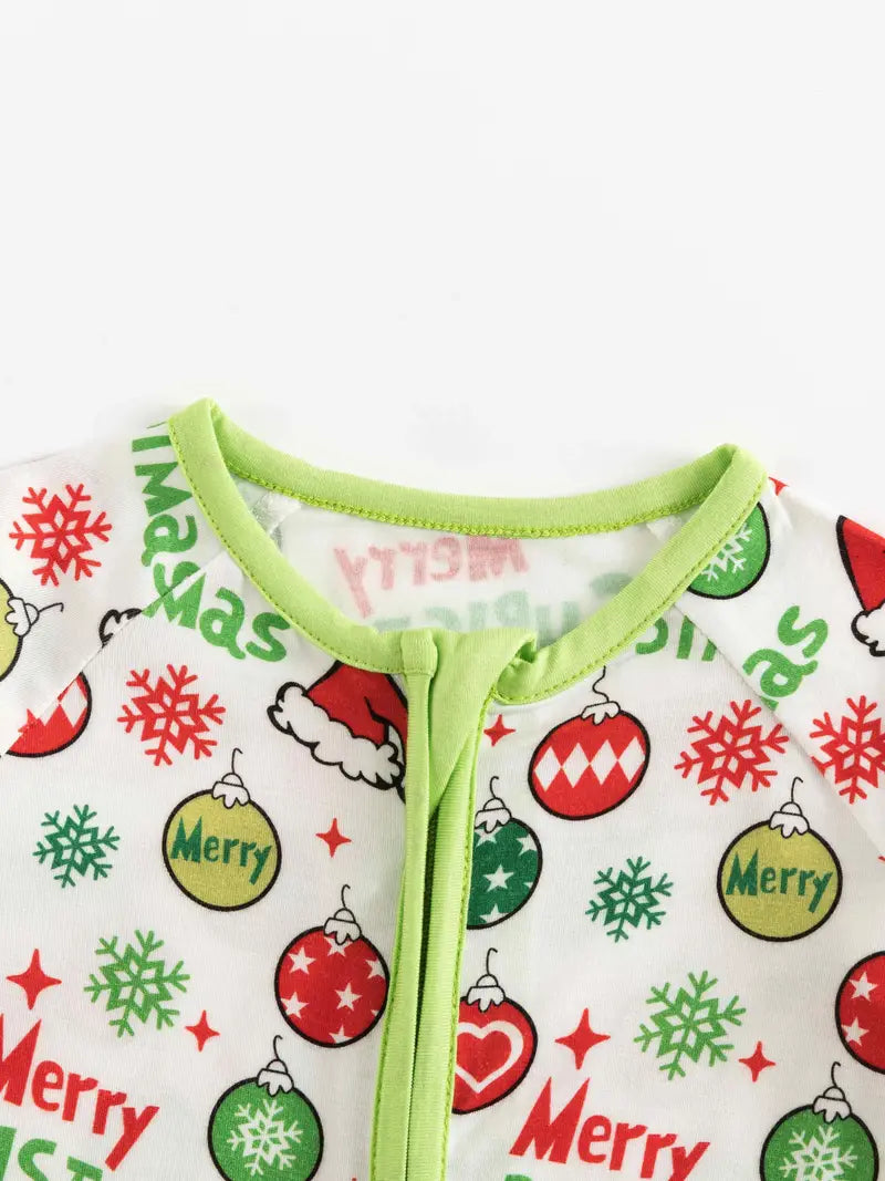 Christmas Zippered Footie | Green/Red