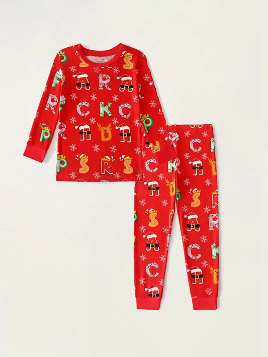 Christmas Print 2-Piece Pajama Set | Festive Letters