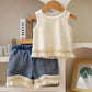 Girls Fringe Top and Denim Short Set