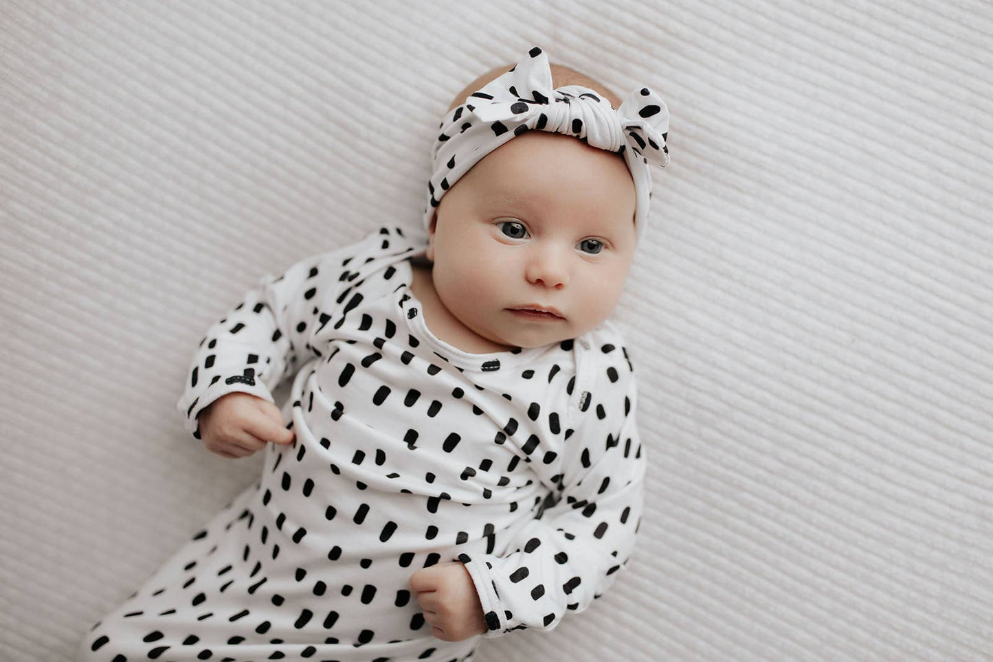 Black & White Poka Dot Knotted Gown & Hat | Newborn