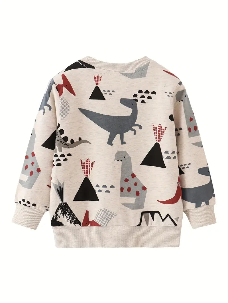 Cozy Dinosaur Print Long Sleeve Sweatshirt