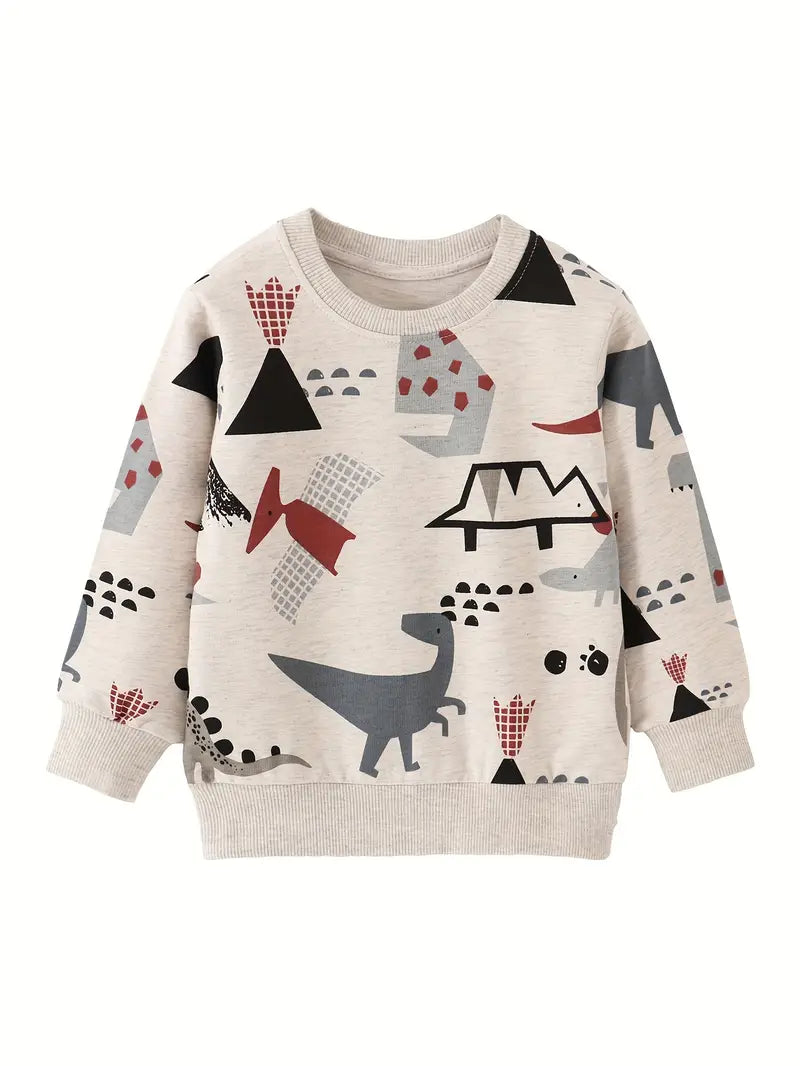 Cozy Dinosaur Print Long Sleeve Sweatshirt