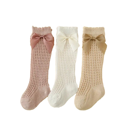 Baby Ruffle Bow Knit Knee High Socks