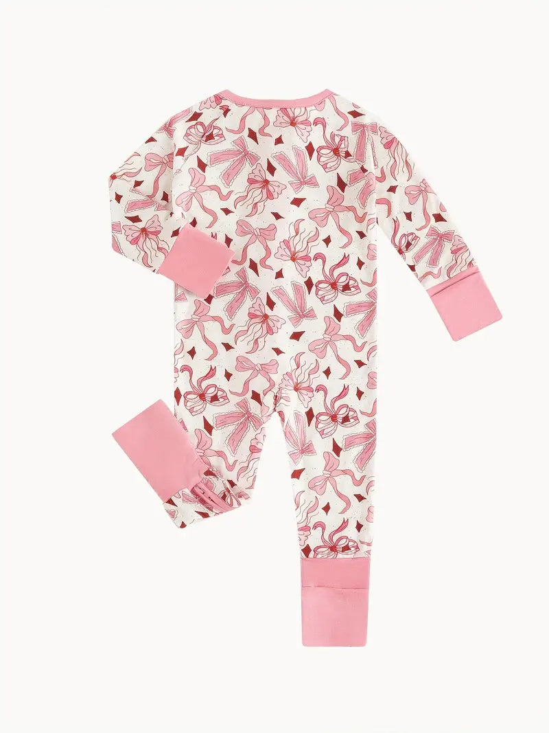 Pink Bow Zippered Footie