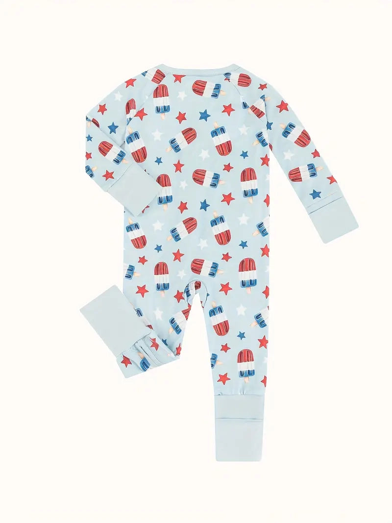 Bamboo Zippered Footie | Popsicles & Stars | 4th of July