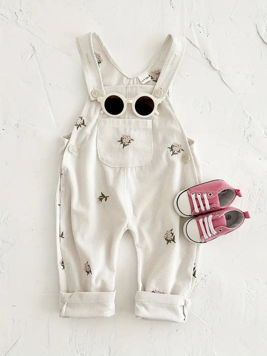 Floral Embroidered Overall Pants | Milky White