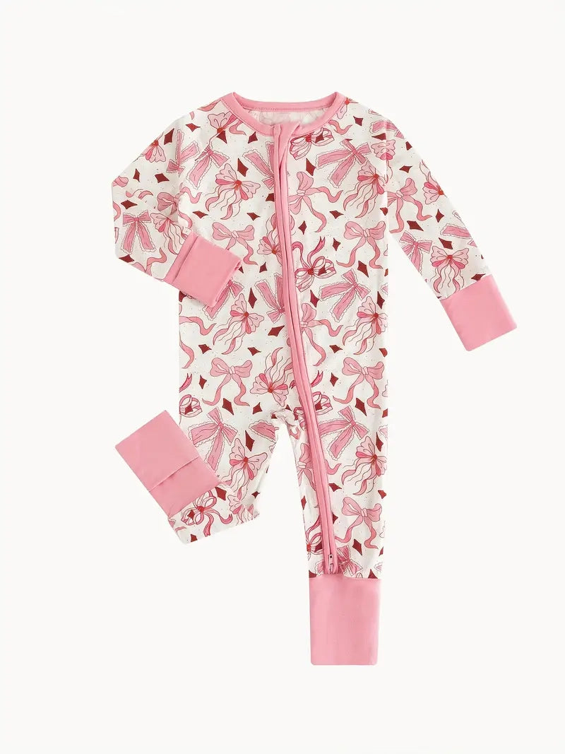 Pink Bow Zippered Footie