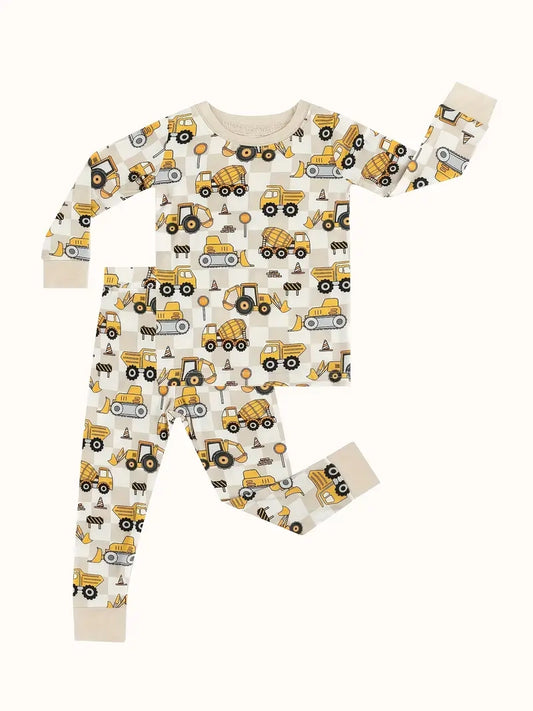 Yellow Excavator 2-Piece Pajama Set