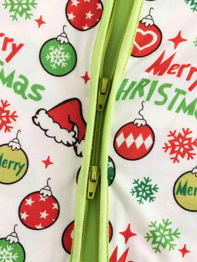 Christmas Zippered Footie | Green/Red