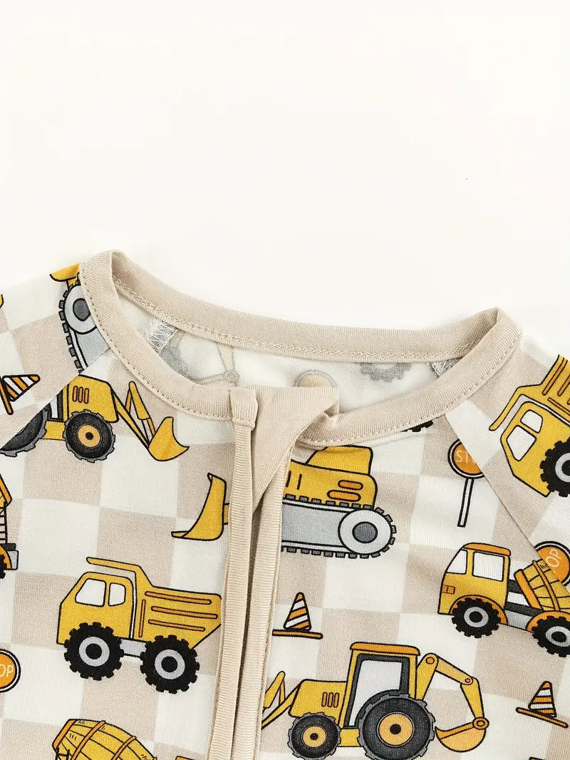 Yellow Excavator Footie Pajamas