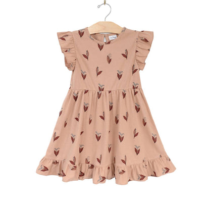 Ruffle Dress- Lily of the Valley- Peach