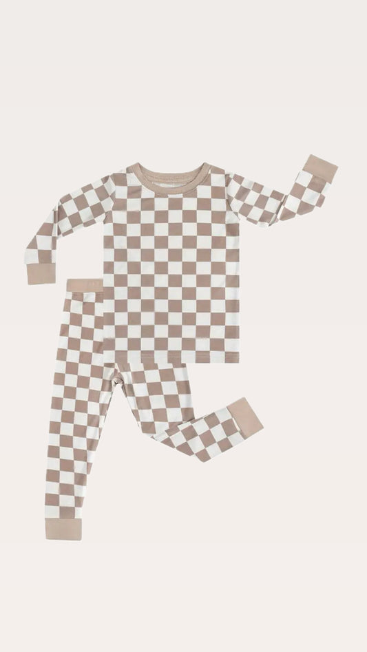 Checkerboard 2-Piece Pajama Set | Taupe Gray