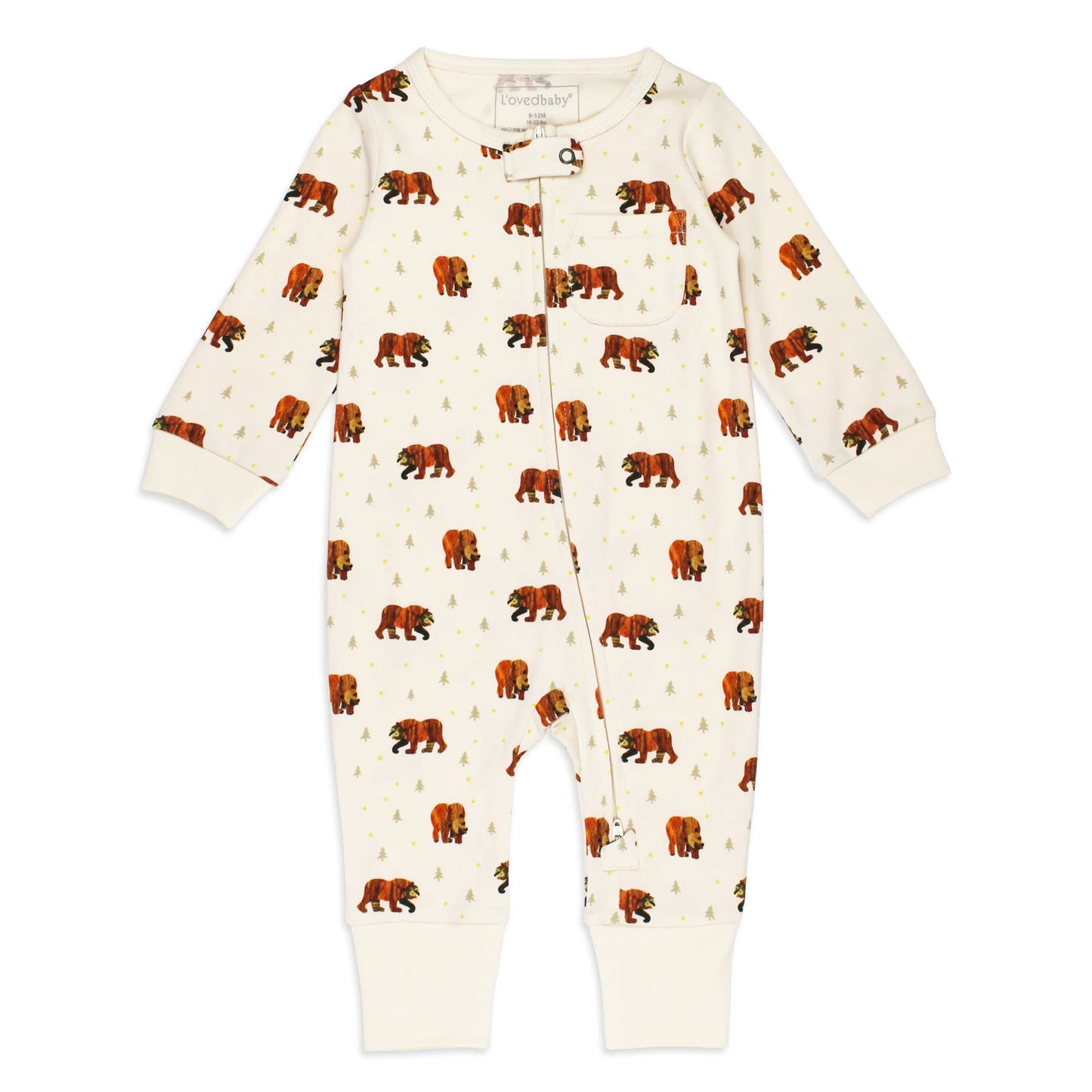 Organic Footless 2-Way Zipper Romper in Brown Bear