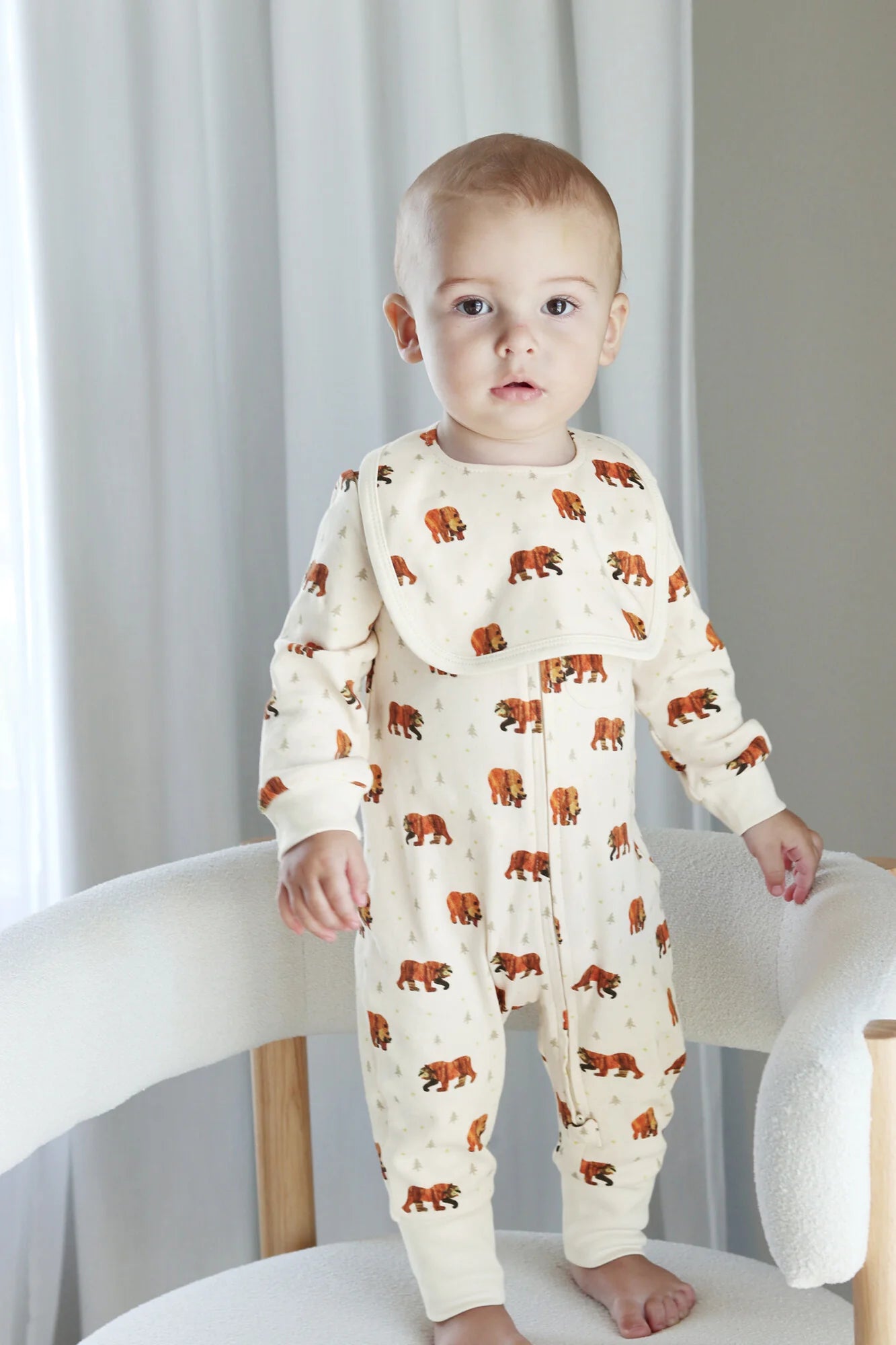 Organic Footless 2-Way Zipper Romper in Brown Bear