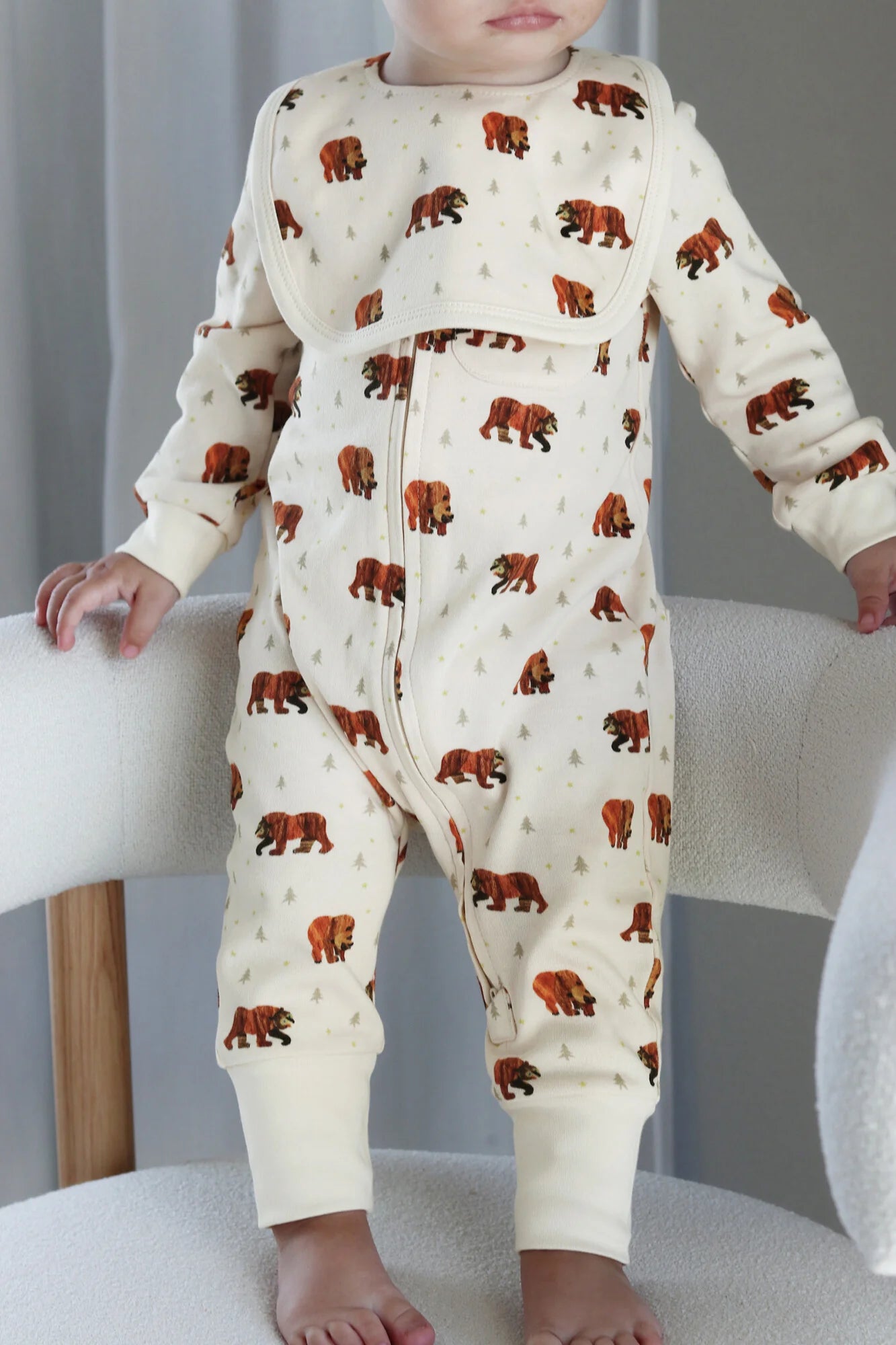 Organic Footless 2-Way Zipper Romper in Brown Bear