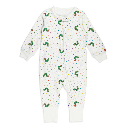 Organic Footless 2-Way Zipper Romper in Caterpillar