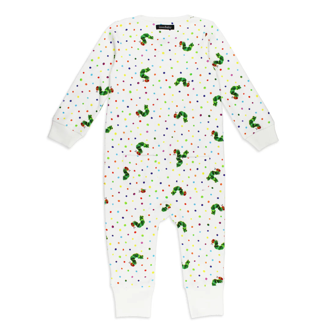 Organic Footless 2-Way Zipper Romper in Caterpillar