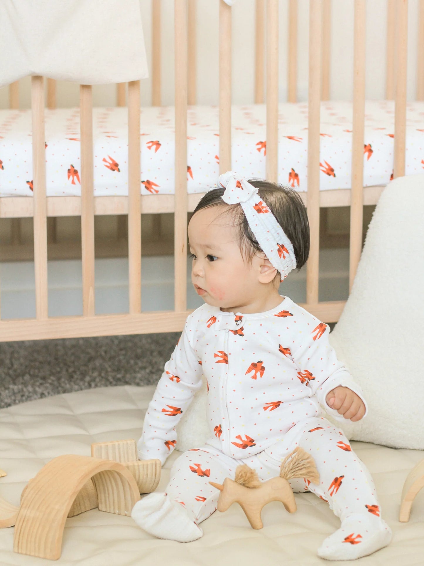 Organic 2-Way Zipper Footie in Red Bird