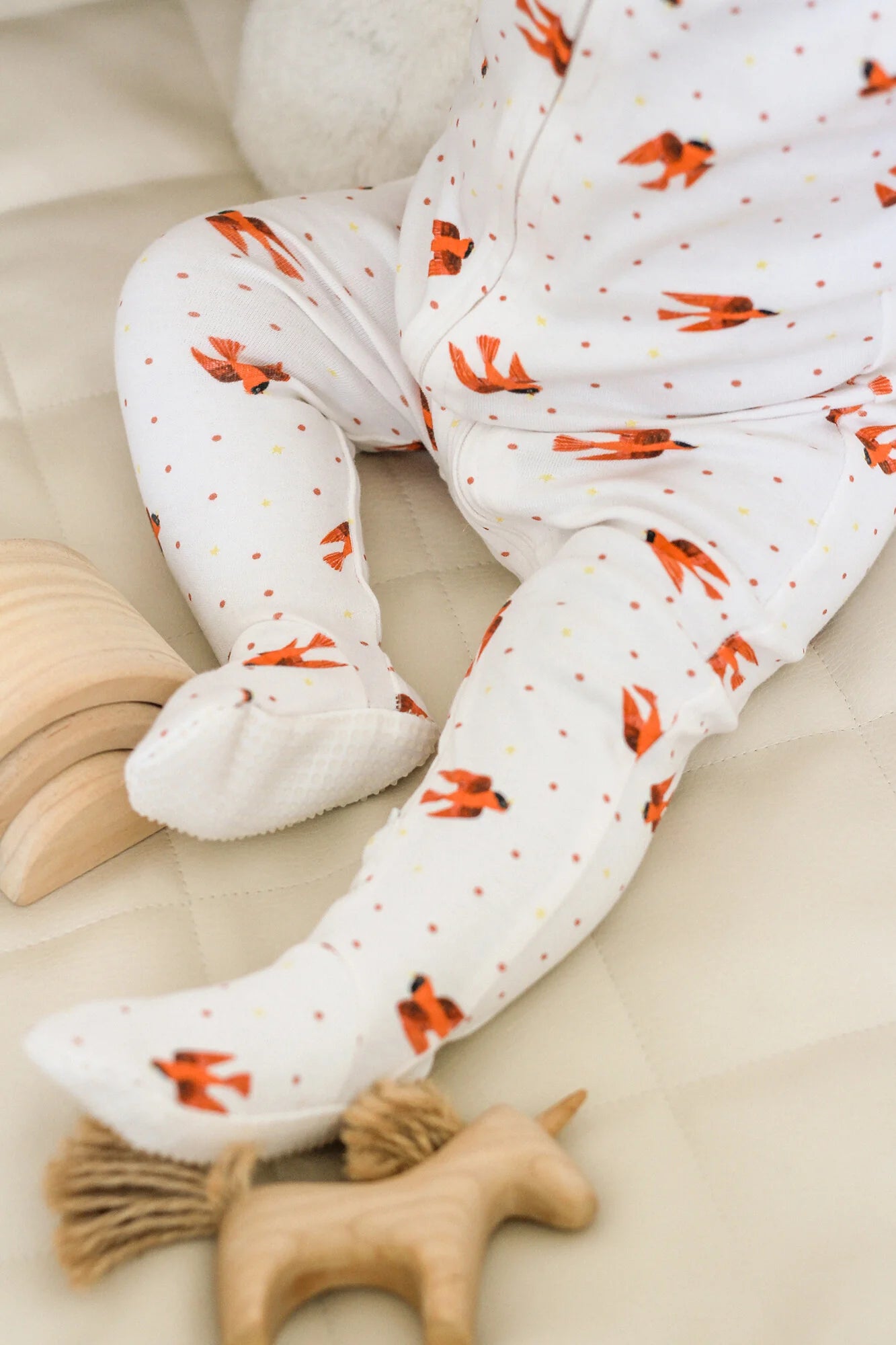 Organic 2-Way Zipper Footie in Red Bird